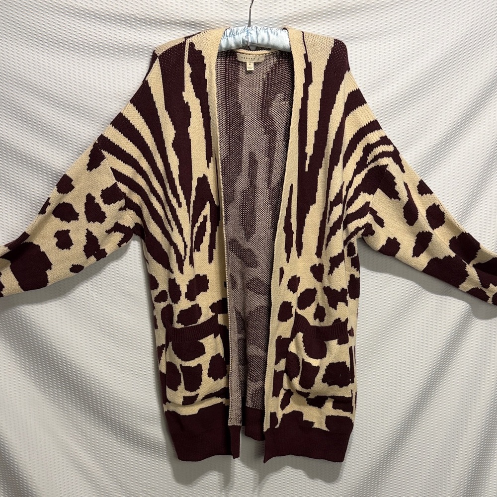Reborn Zebra Patterned Cardigan in Brown and Cream
